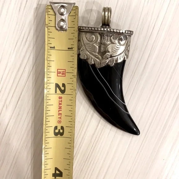 Large Natural Black Onyx Horn  & Silver Pendant / Enhancer - Picture 4 of 4